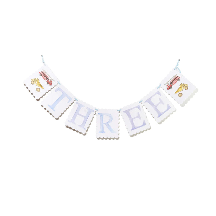 “THREE” Birthday Banner - blue