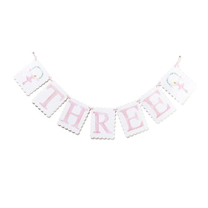 “THREE” Birthday Banner ,Pink
